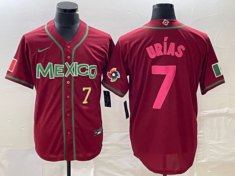 Men 2023 World Cub Mexico #7 Urias Red pink Nike MLB Jersey7